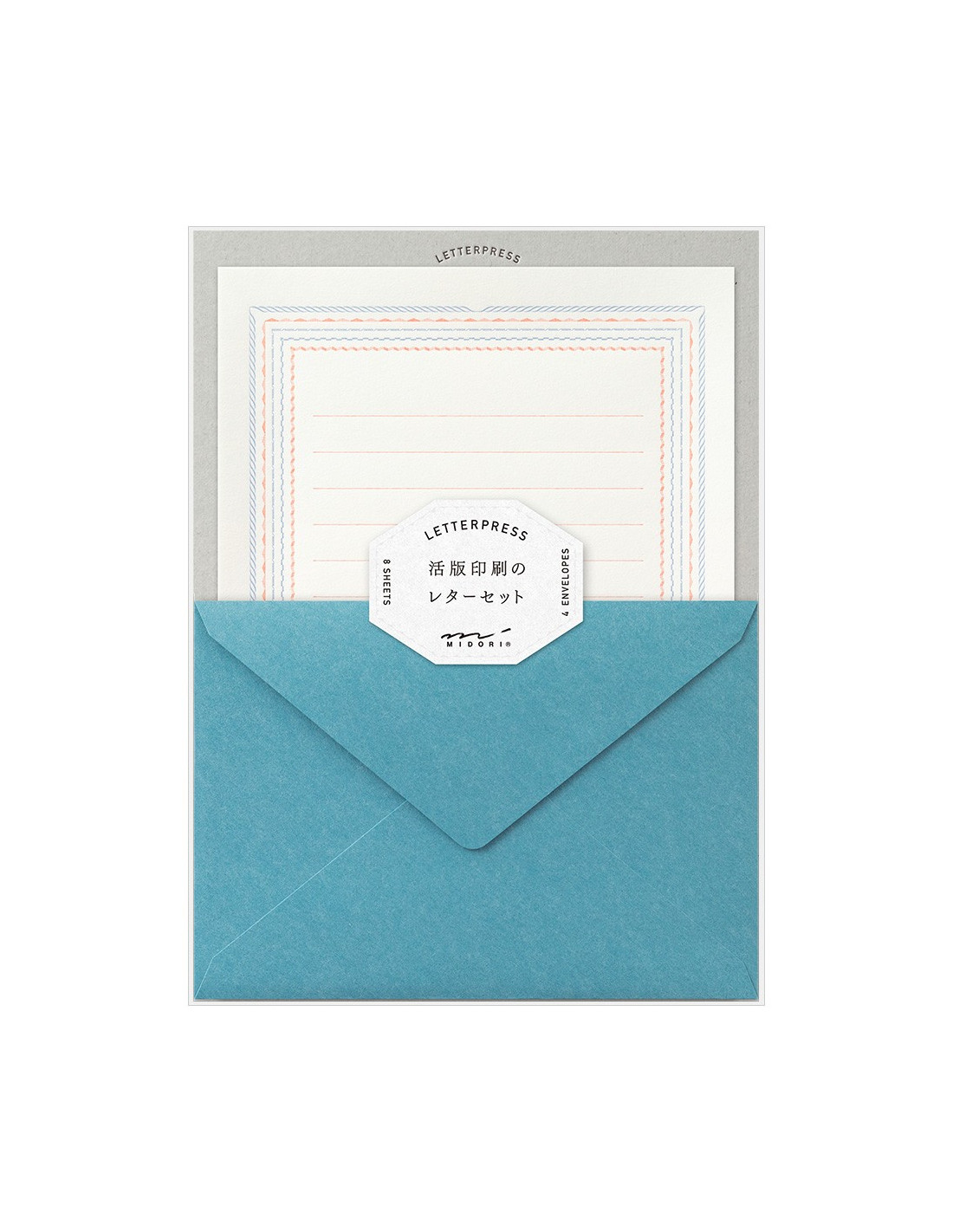 Lot de papier à lettre + enveloppes - Letterpress - Cadre fleuri - Midori