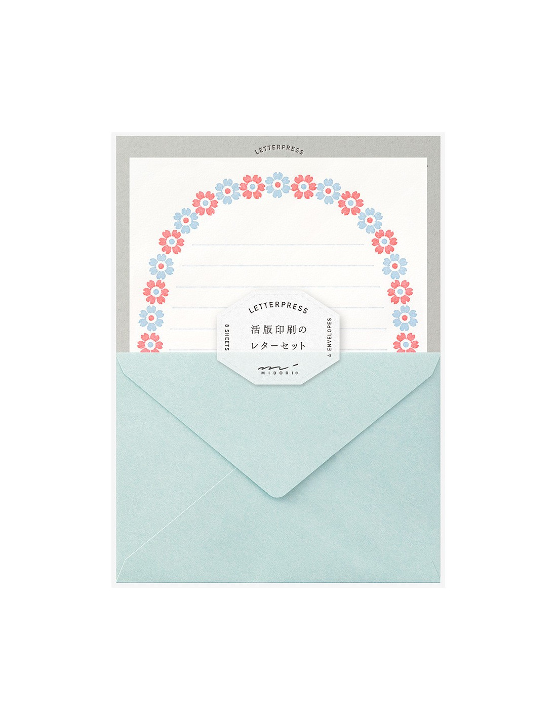Lot de papier à lettre + enveloppes - Letterpress - Cadre fleuri