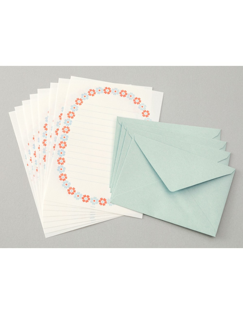 Lot de papier à lettre + enveloppes - Letterpress - Cadre bleu et