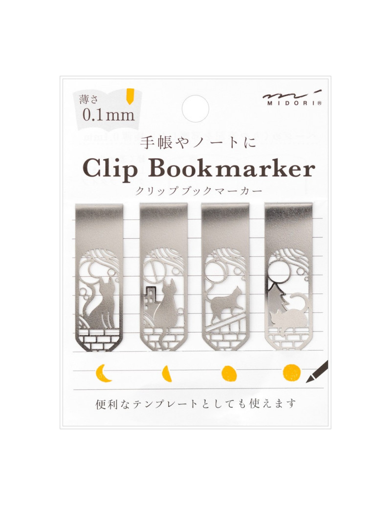 4 metal bookmarks and stencils - Cat - Midori