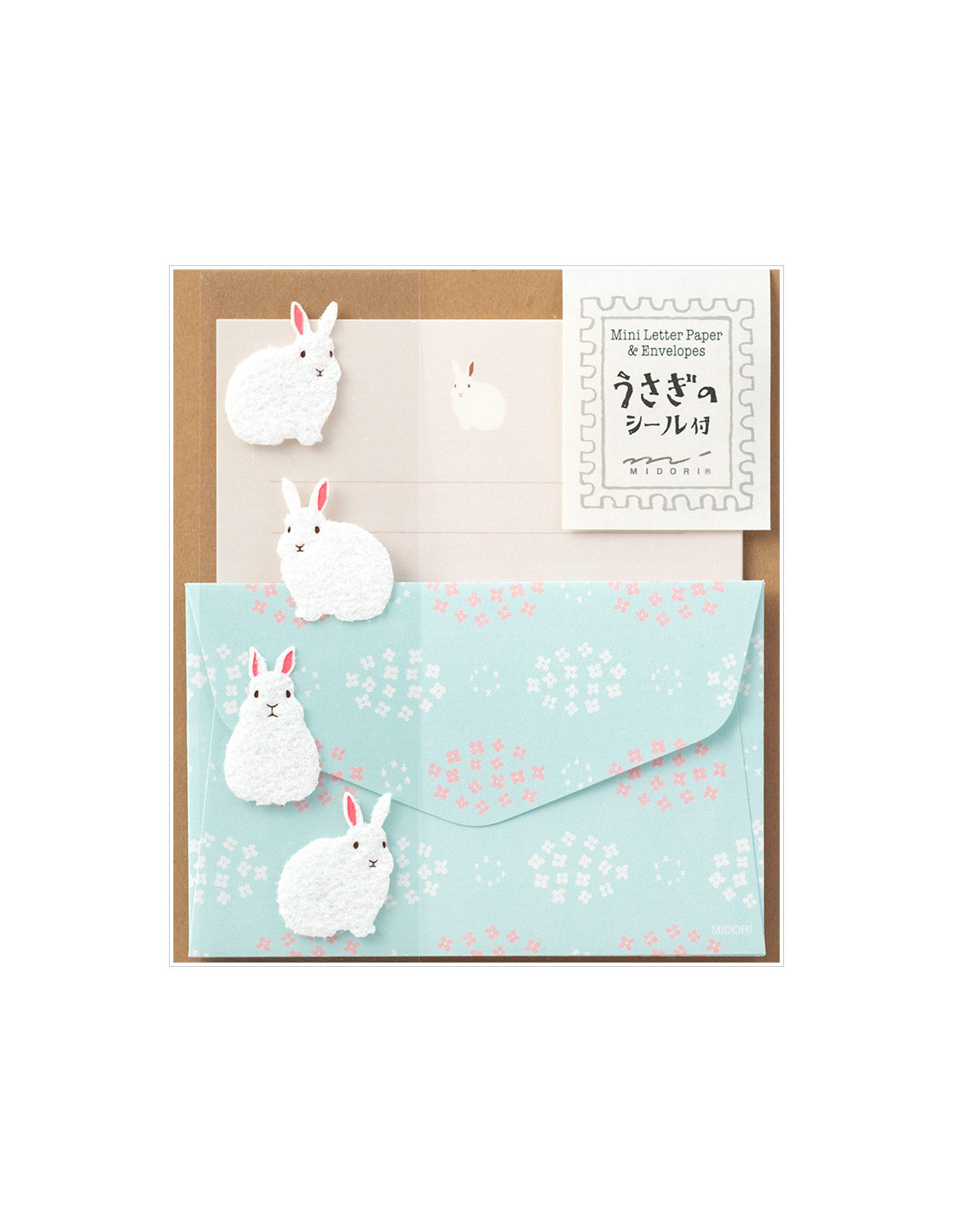Lot de mini papier à lettre + enveloppes + stickers - Lapin - Midori
