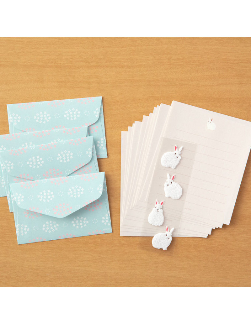 Lot de papier à lettre + enveloppes + stickers - Lapin - Midori