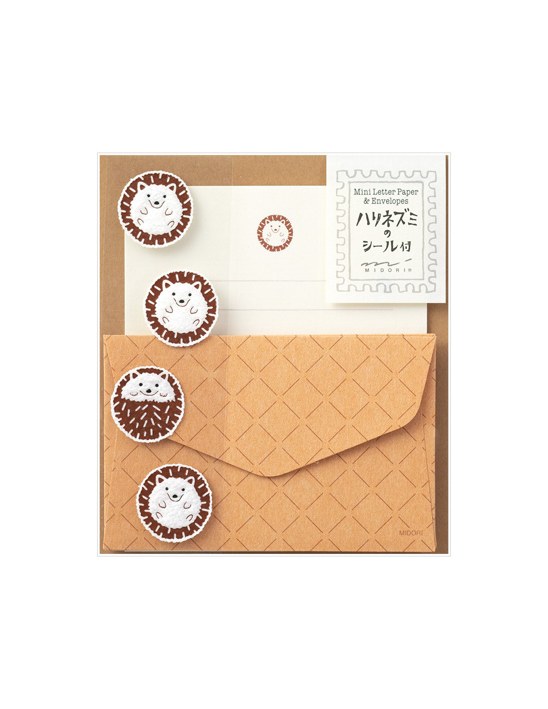 Lot de mini papier à lettre + enveloppes + stickers - Hérisson - Midori