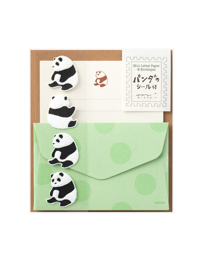 Lot de mini papier à lettre + enveloppes + stickers - Panda - Midori
