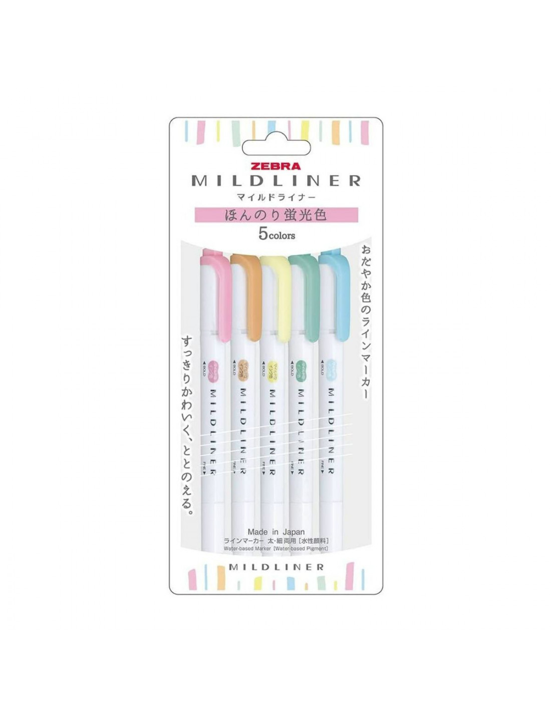 Set of 5 ZEBRA Mildliner Highlighter Markers - Fluorescent Set