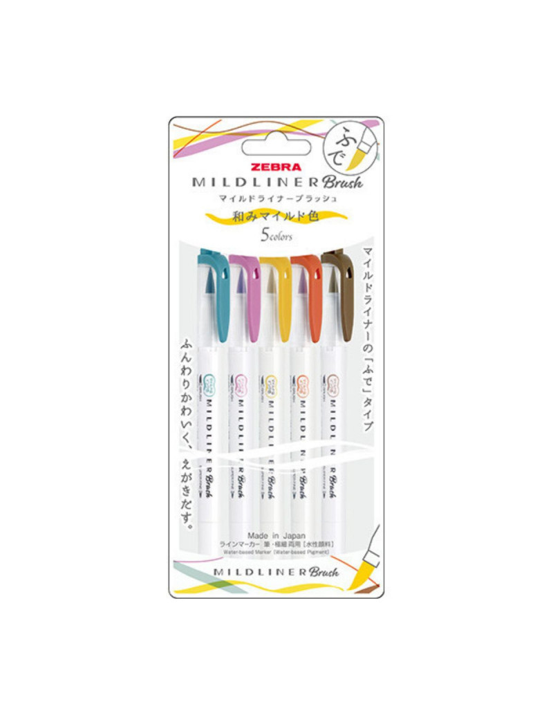 Pochette 5 feutres ZEBRA Mildliner Brush & Marker - Warm Set