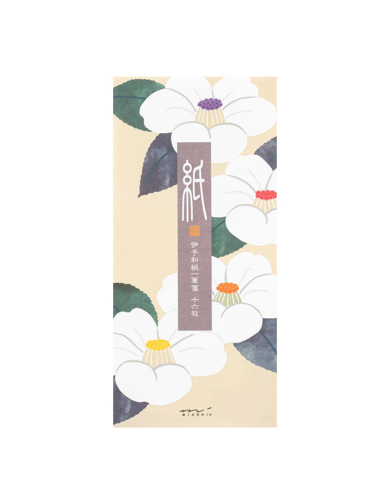 Papier à lettre washi vertical - [Hiver] Camélia Blanc - Midori