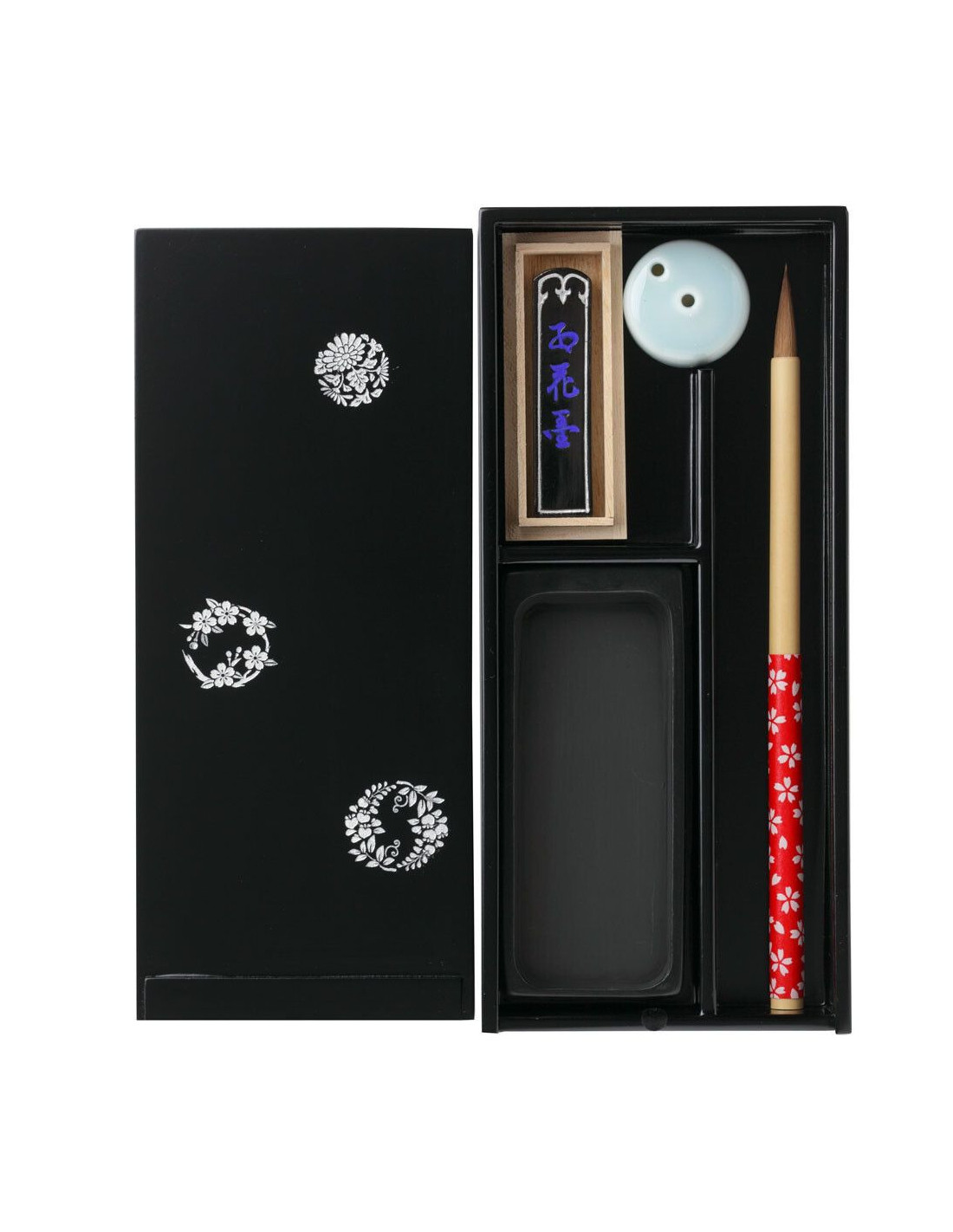 Akashiya Calligraphy Set (4 items) - Echizen lacquered box - Hanamaru Bun