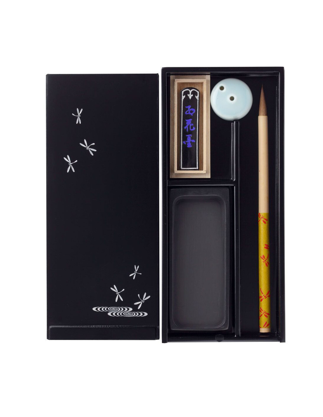 Akashiya Calligraphy Set (4 items) - Echizen lacquered box - Tonbo
