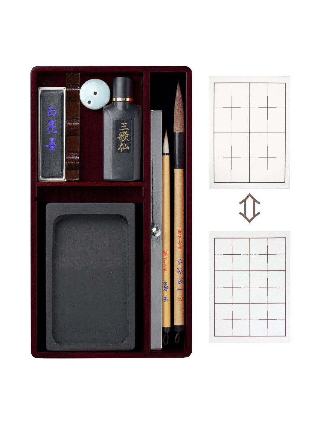 Akashiya Calligraphy Set (9 items) - Echizen lacquered Rosewood box