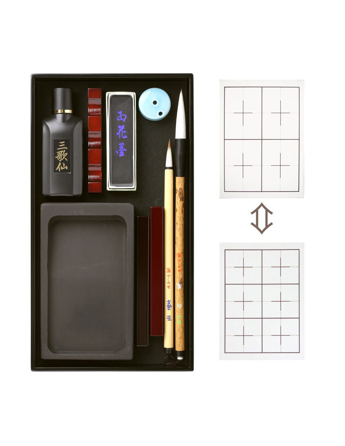 Akashiya Calligraphy Set (10 items) - Echizen lacquered Rosewood box