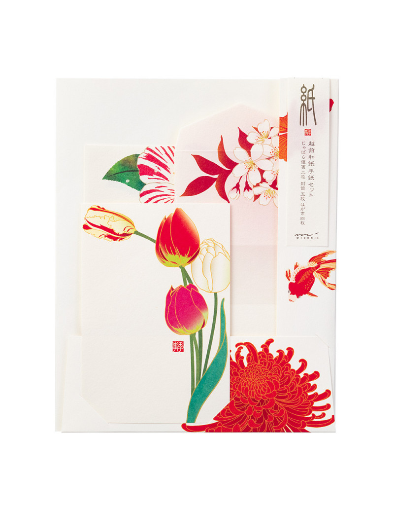 Set de correspondance accordéon - Fleurs Rouges - Midori