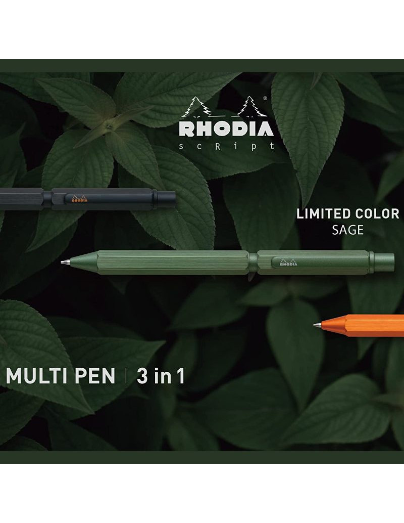 Rhodia scRipt Multipen 3en1 - Stylo à bille 2 couleurs et portemine 0,5mm - Sauge
