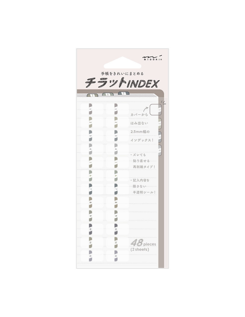 Stickers Onglets Index - Chiffres Gris - Midori