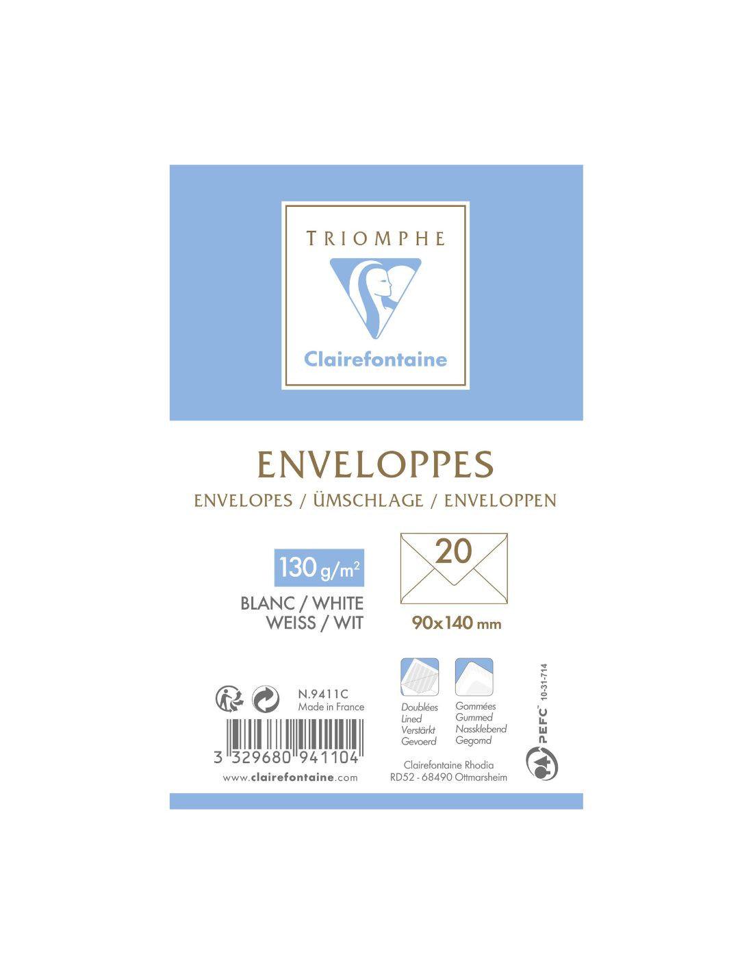 Triomphe - 20 enveloppes pour carte de visite - Clairefontaine