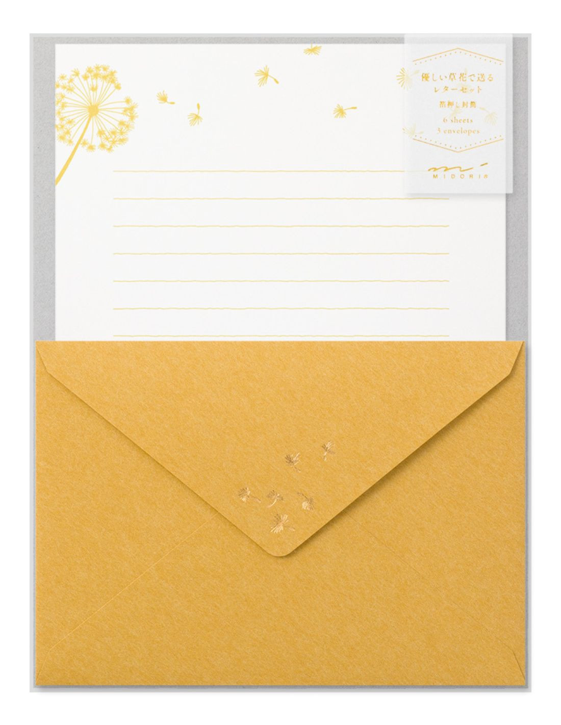 Lot de papier à lettre + enveloppes - Foil - Pissenlit - Midori
