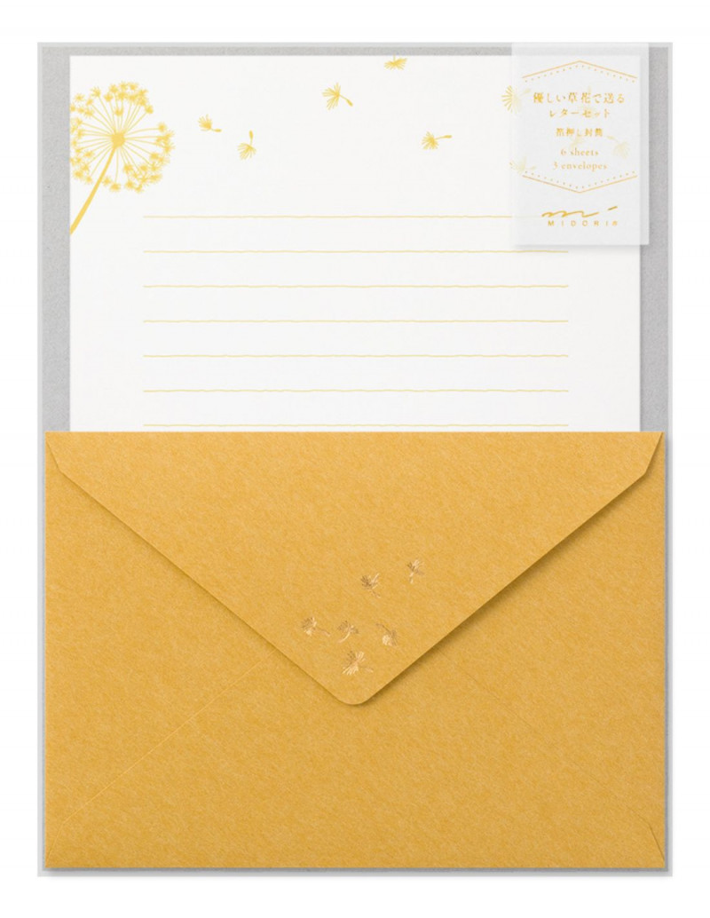 Lot de papier à lettre + enveloppes - Foil - Pissenlit - Midori