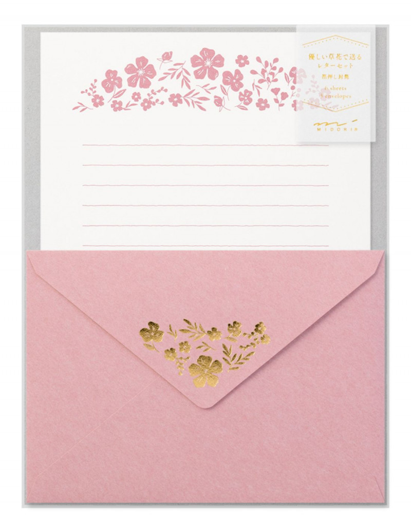 Lot de papier à lettre + enveloppes - Letterpress - Cerise - Midori