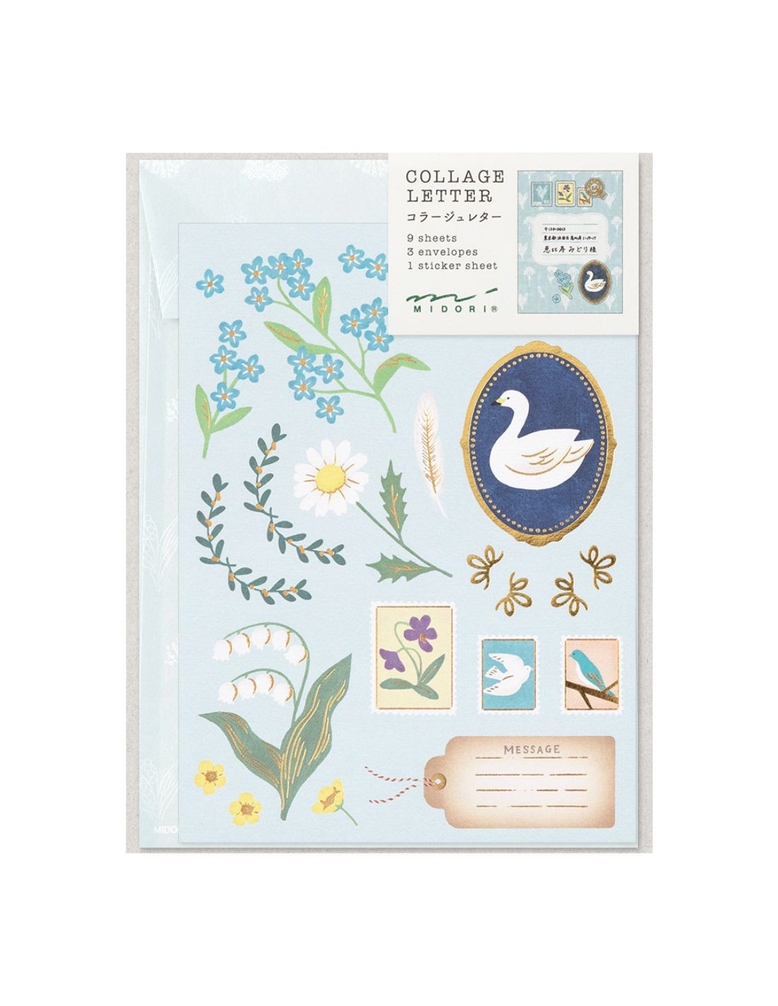 Lot de papier à lettre + enveloppes + stickers - Oiseaux - Midori|Papeterie Makkura