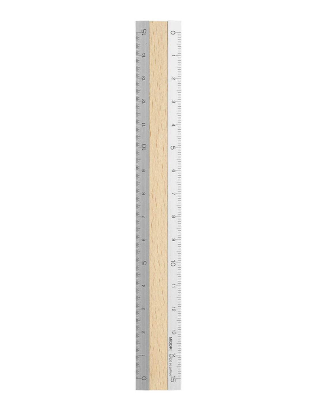 Aluminium and beech wood ruler 15cm - Midori