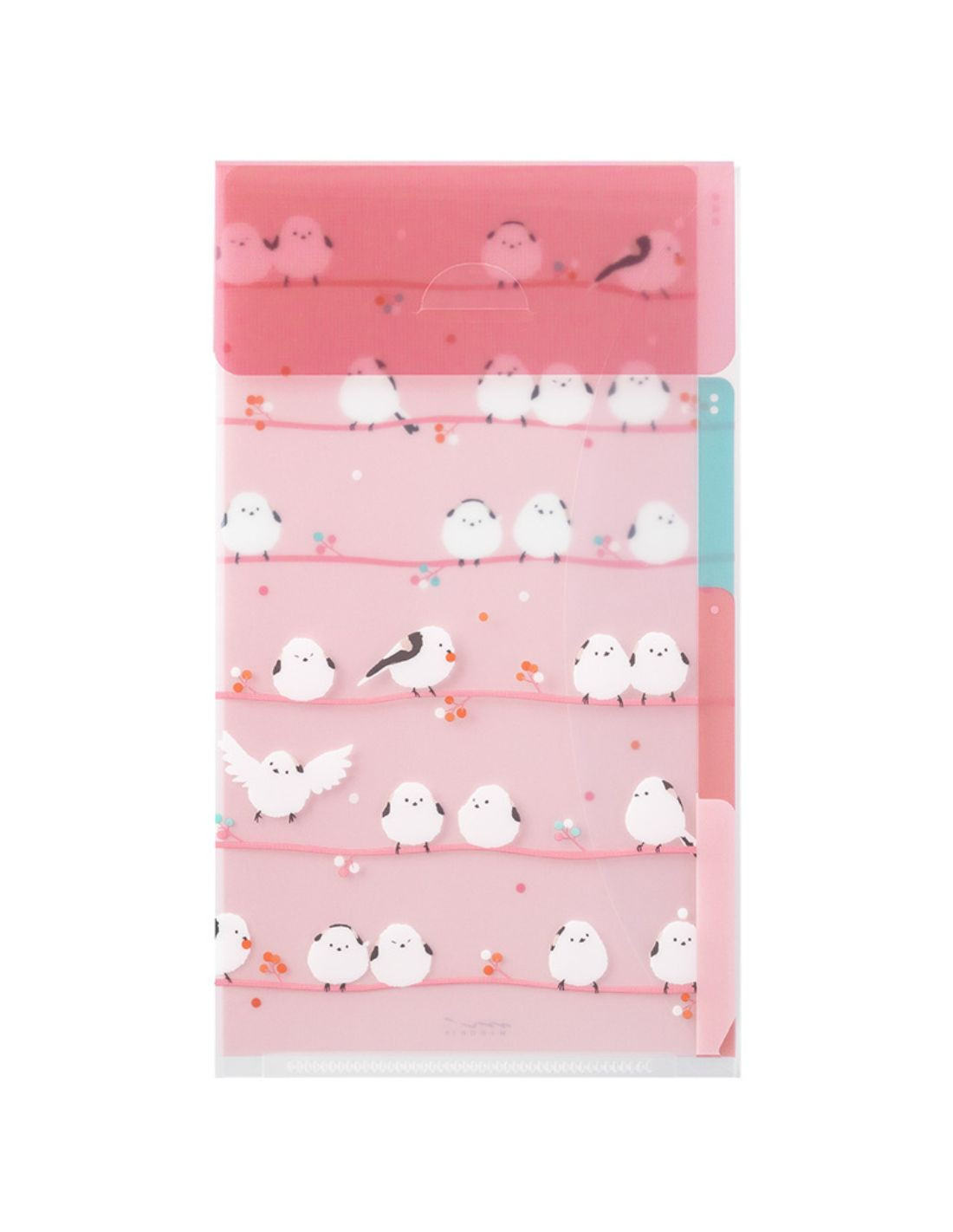 Midori 3 Pockets Clear Folder A5 Slim with Flap - Long-tailed Tits