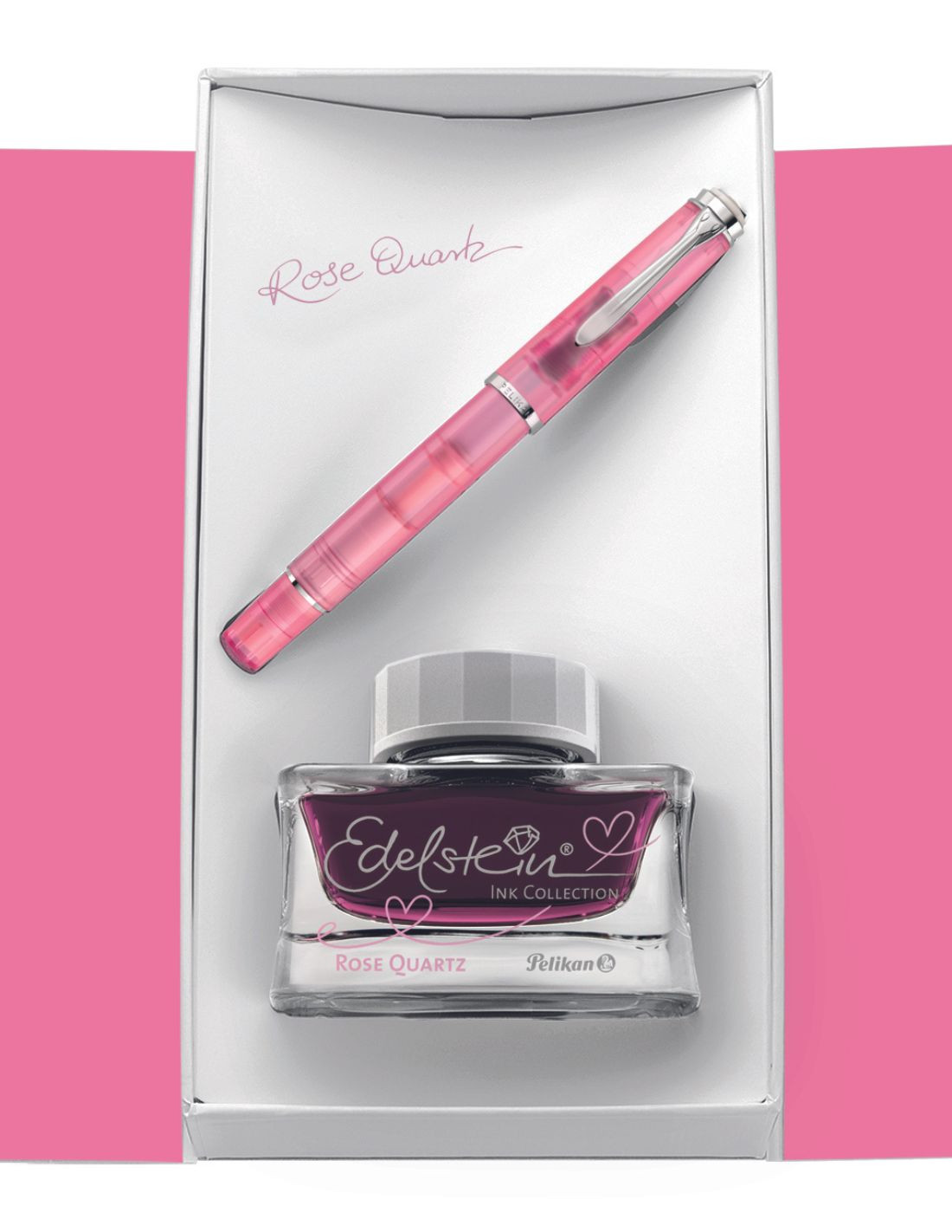 Set Pelikan M205 SE Rose Quartz Fountain Pen with Edelstein ink