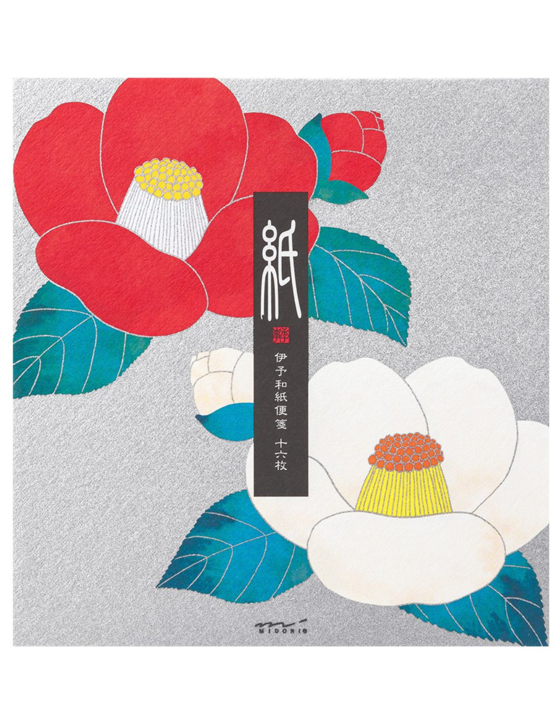 Washi Letterpad - [Winter] Red & White Camellias - Midori