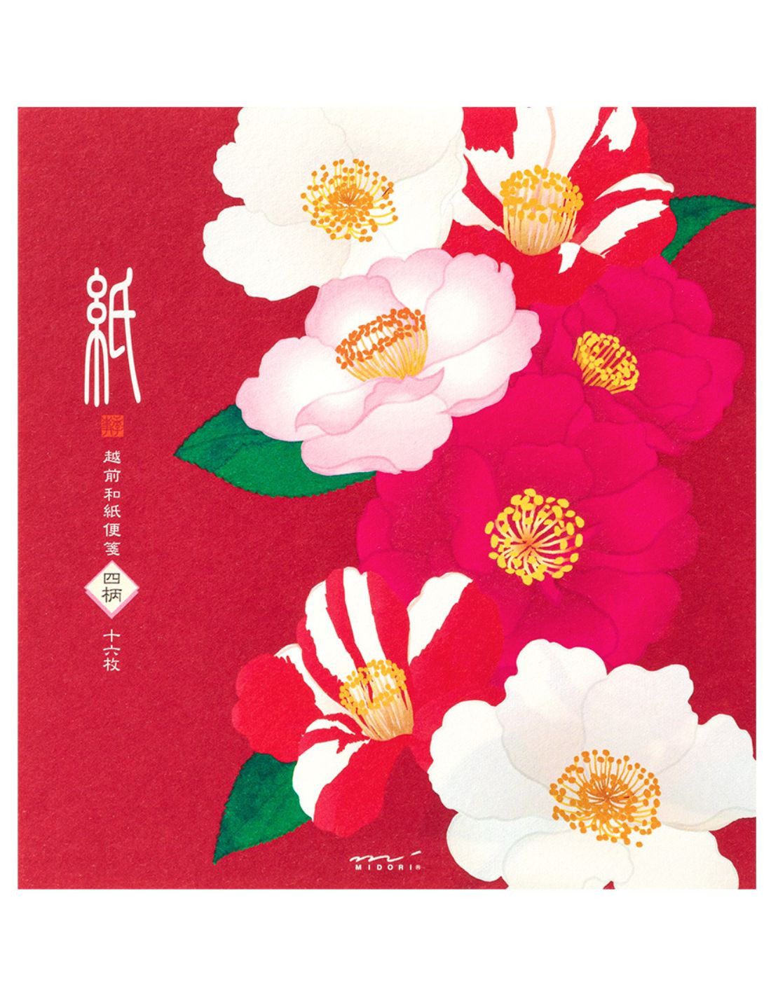 Papier à lettre washi - [Hiver] Camellia Sasanqua - Midori|Papeterie Makkura