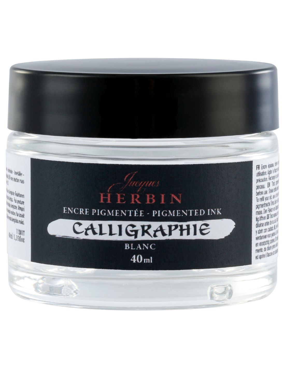 Jacques Herbin Pigmented Calligraphy Ink - Blanc - White - 40ml Bottle