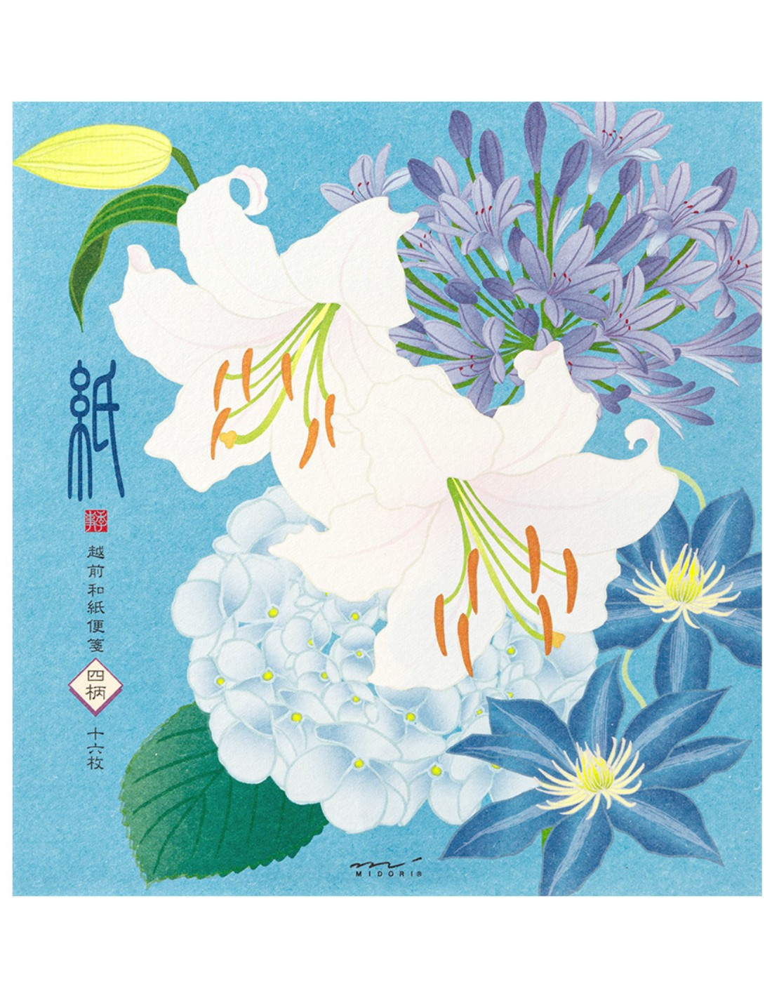 Papier à lettre washi - [Été] Fleurs d'été - Midori|Papeterie Makkura