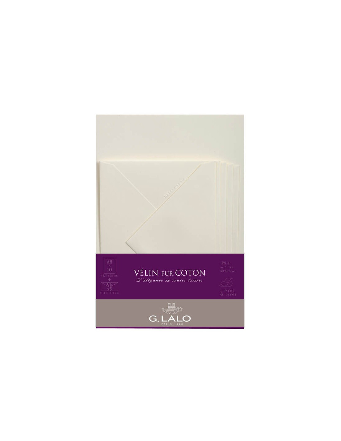 Papier Velin Crème pur coton G-Lalo A4 125 gr 20 feuilles - Mille