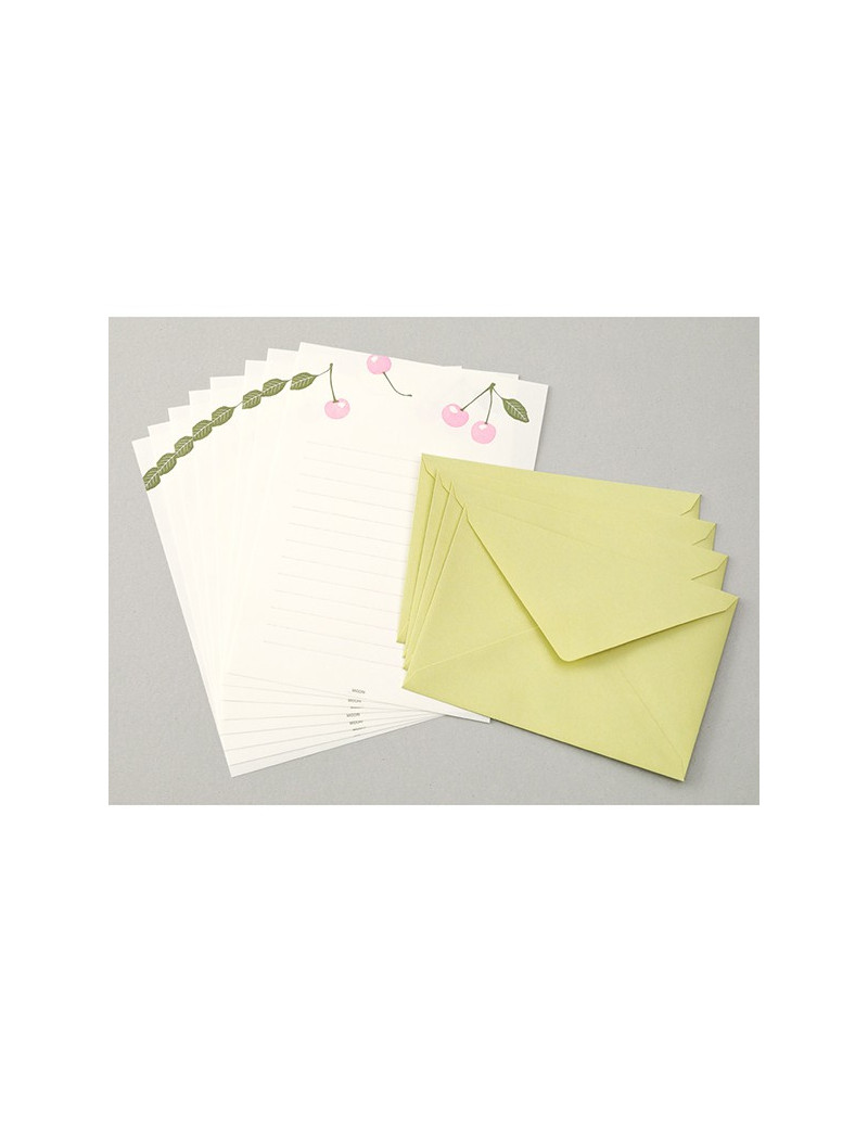 Lot de papier à lettre + enveloppes - Letterpress - Cerise - Midori